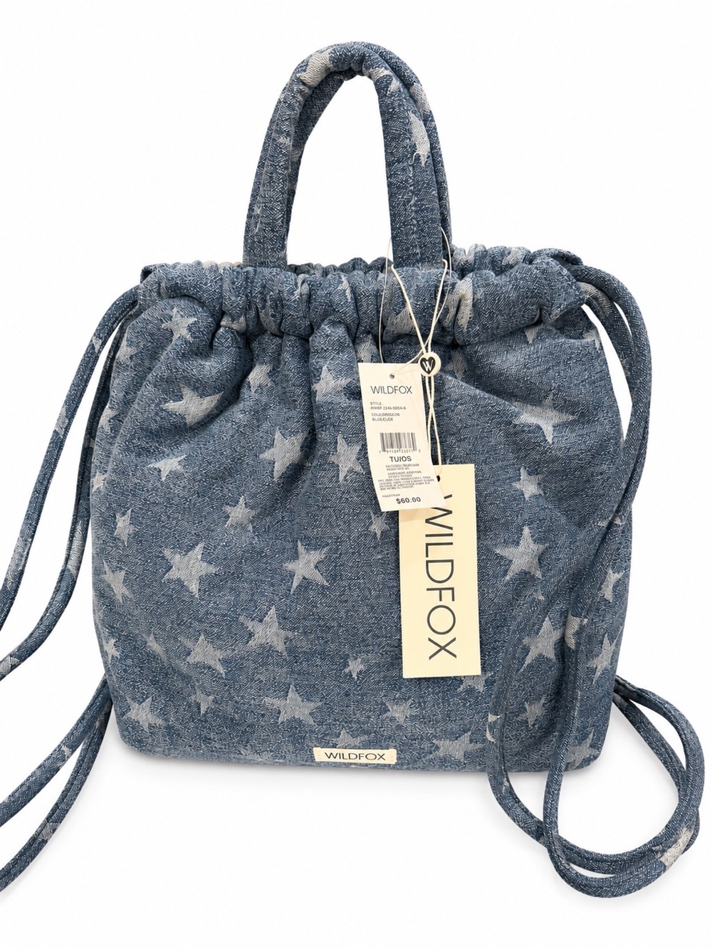 WILDFOX Blue Star Denim Drawstring Tote/backpack